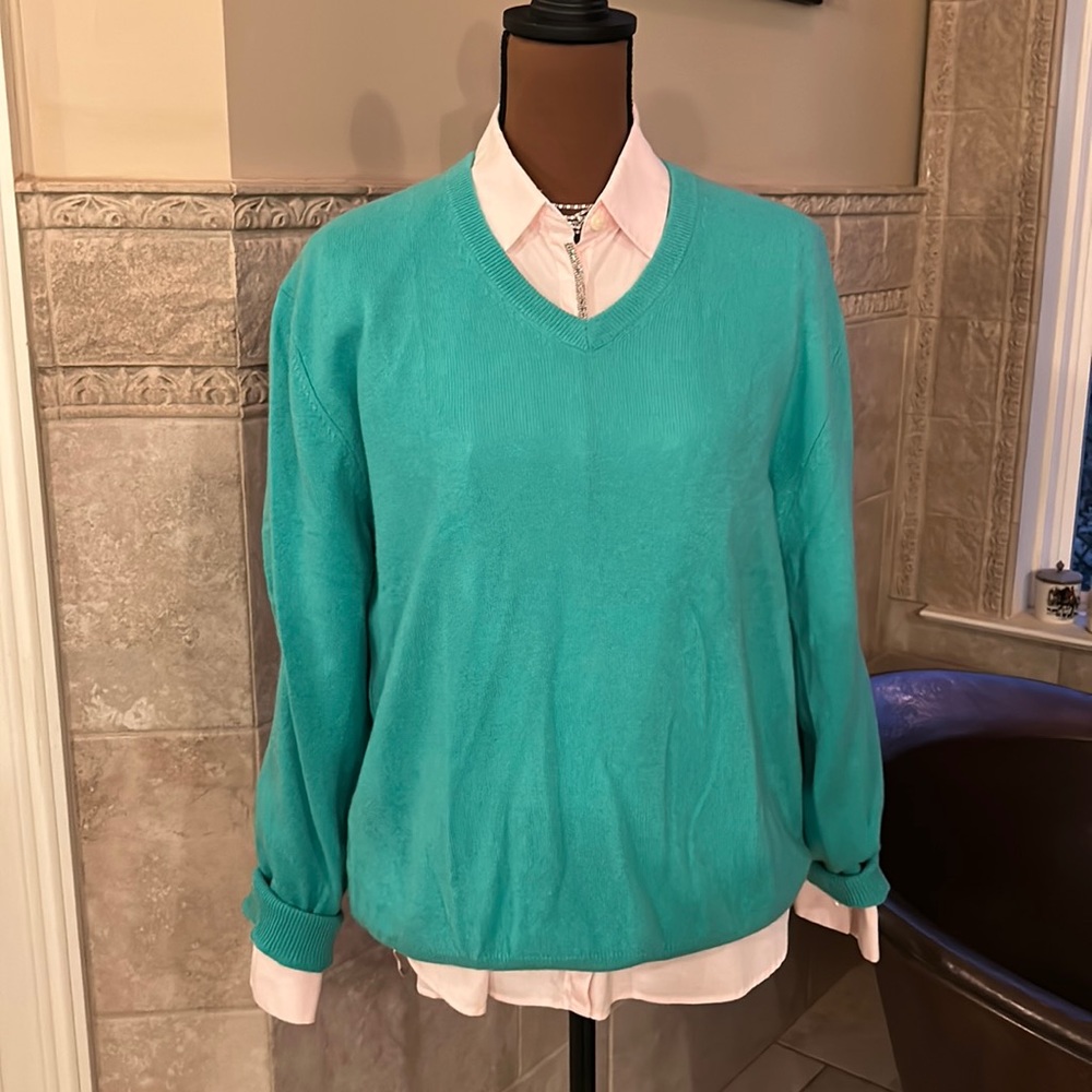 Alan Flusser Sz L Teal Cashmere Sweater